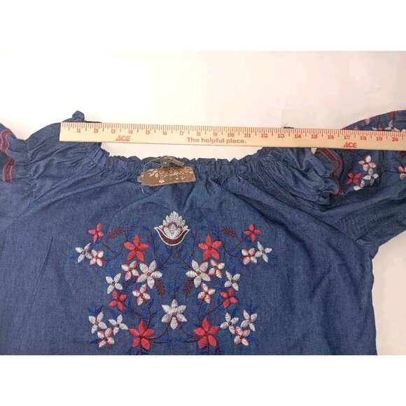 J Gee Women's Blue Dress cold shoulder 1X Large embroidered - Picture 8 of 11